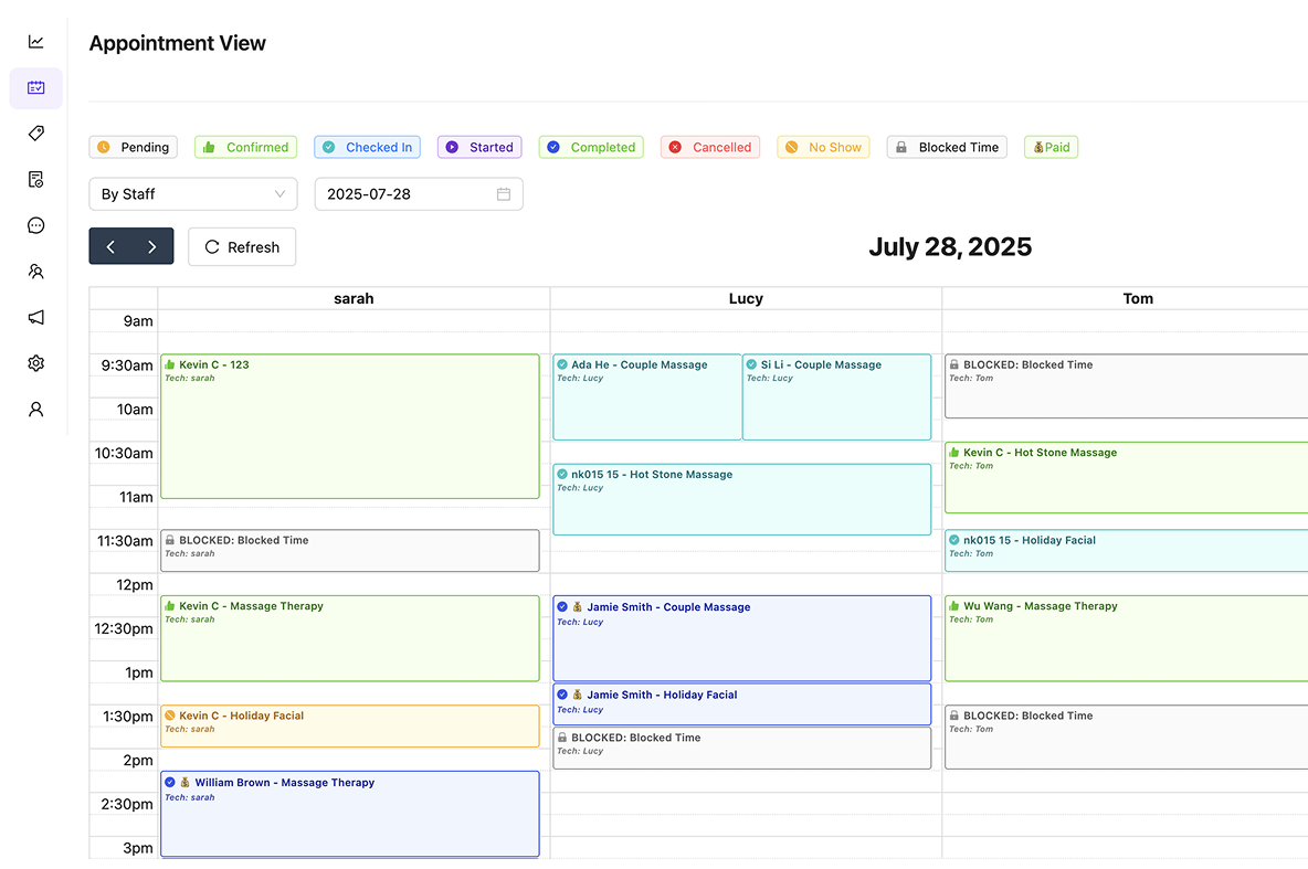 Actual Elevient spa booking screen
